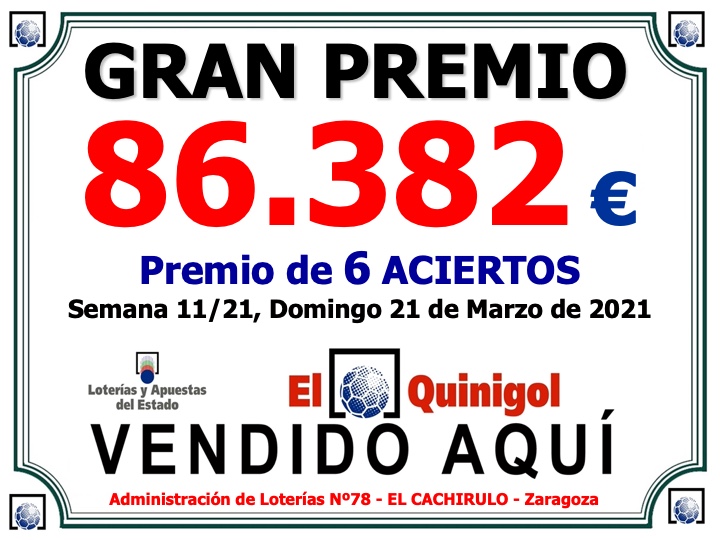 Mayor premio de Quinigol en Loteria El Cachirulo